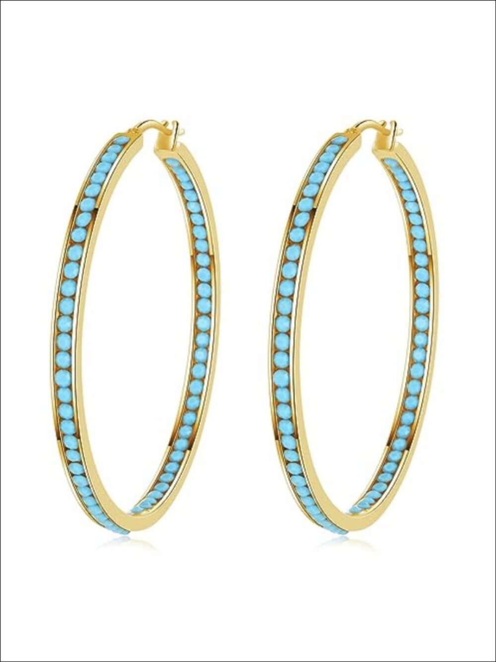 Stainless Steel Hoop Earrings Created Turquoise Hypoallergenic 2 Inch Large